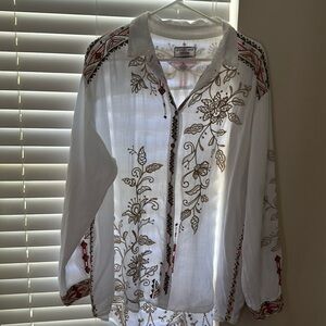 Johnny Was Cream Embroidered Blouse